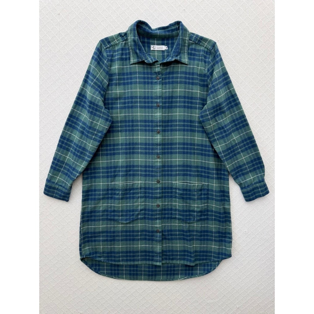 Carve Designs Green Blue Plaid Cotton Flannel Shirt Dress Large